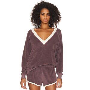 THE GREAT V-Neck Terry Sweatshirt NWT - Vintage Mulberry, Size 0 (XS)